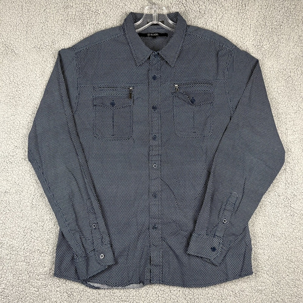 CJ Black Shirt Mens Extra Large Slim Fit Button-Up Zip Pockets Geometric Allover